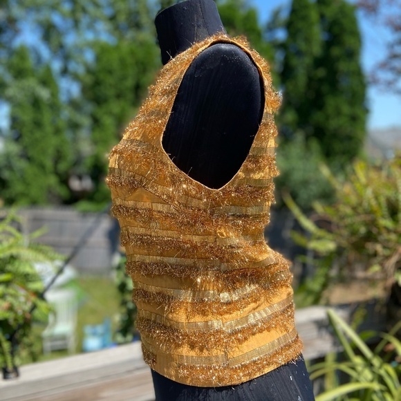 Y2K Fun Gold Fringe High Neck Top With Zipper Back. - Picture 12 of 13